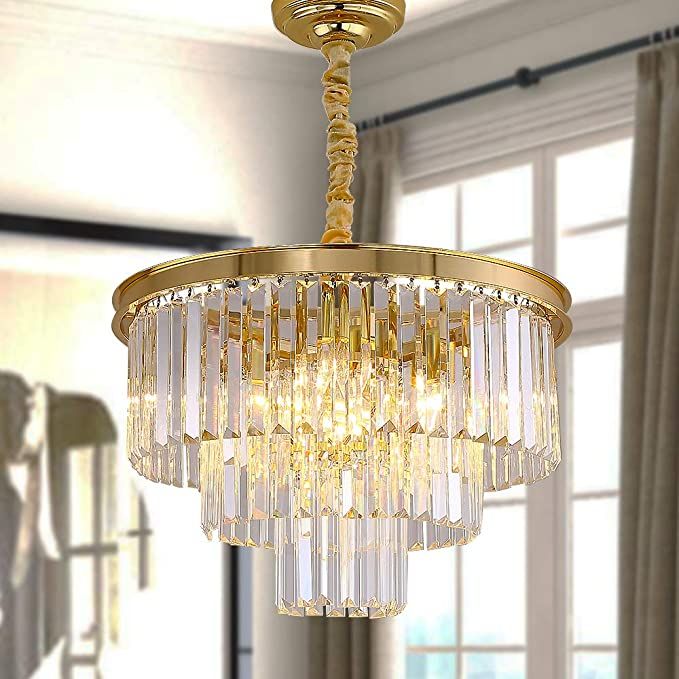 MEELIGHTING Luxurious Crystal Gold Modern Chandeliers Lights Pendant Ceiling Light Chandelier Lig... | Amazon (US)