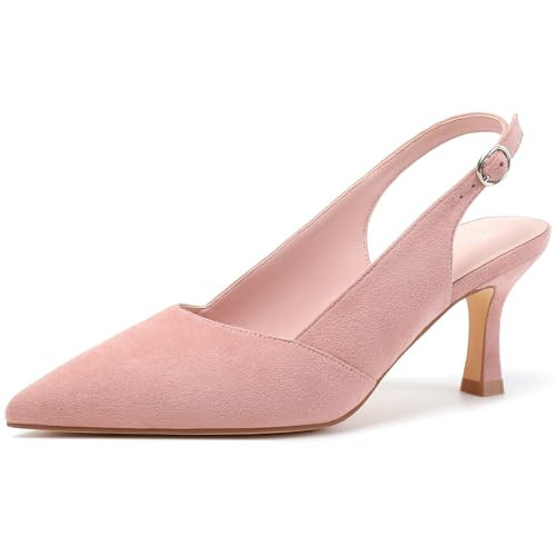 Mostrin Light Pink Kitten Heels for Women Suede Slingback Pointed Closed Toe Heels Womens Pumps Shoes for Office Work Party Size 9.5 | Amazon (US)