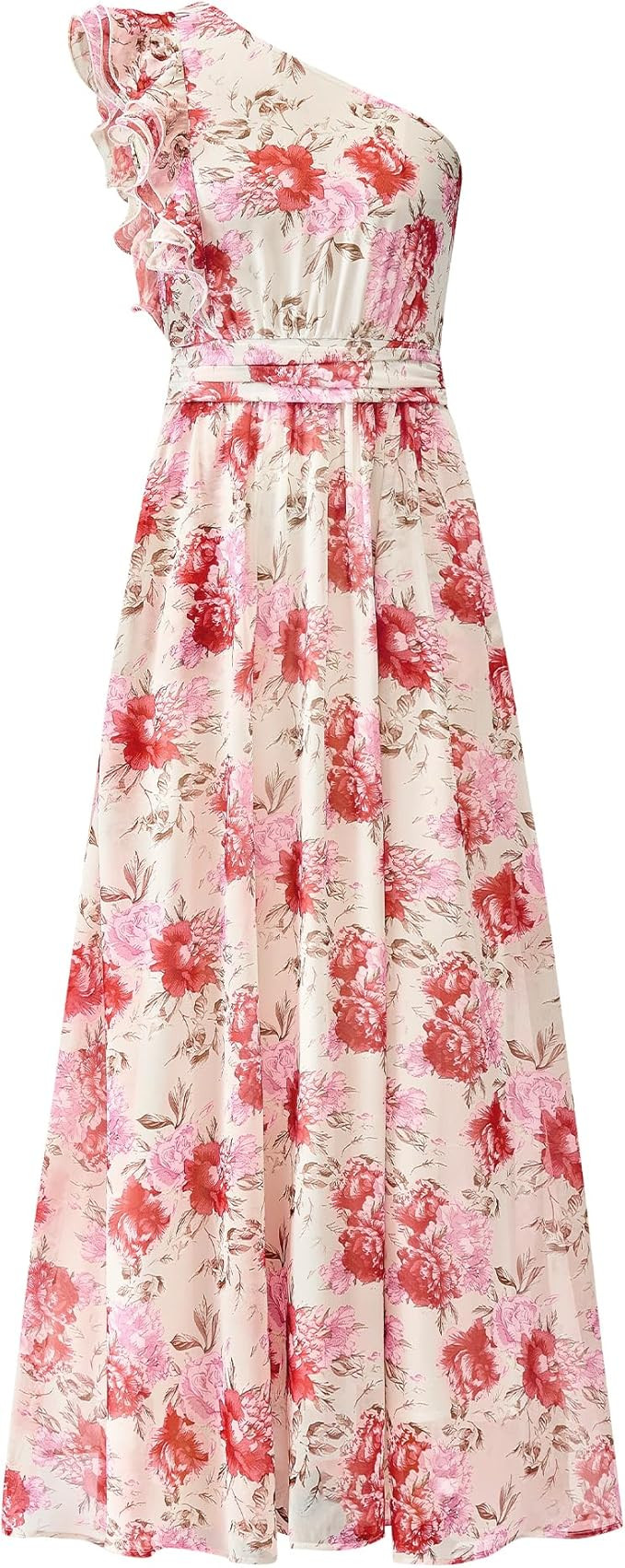 BTFBM Women Summer One Shoulder Floral Wedding Guest Dresses Sleeveless Smocked Ruffle Flowy Beac... | Amazon (US)