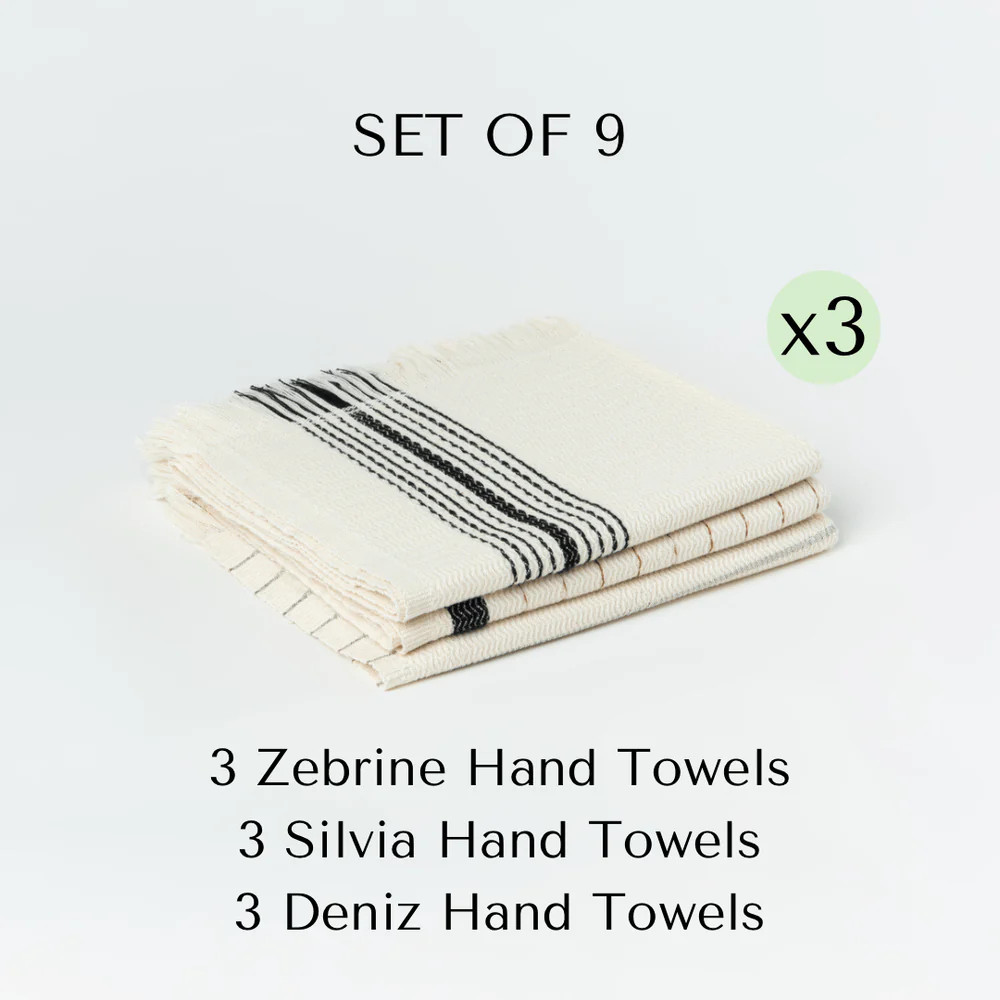 Zebrine-Silvia-Deniz Hand Towels Set | The Loomia