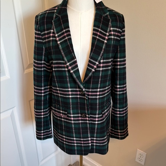 Ann Taylor Green and Pink Plaid Blazer - NWT | Poshmark