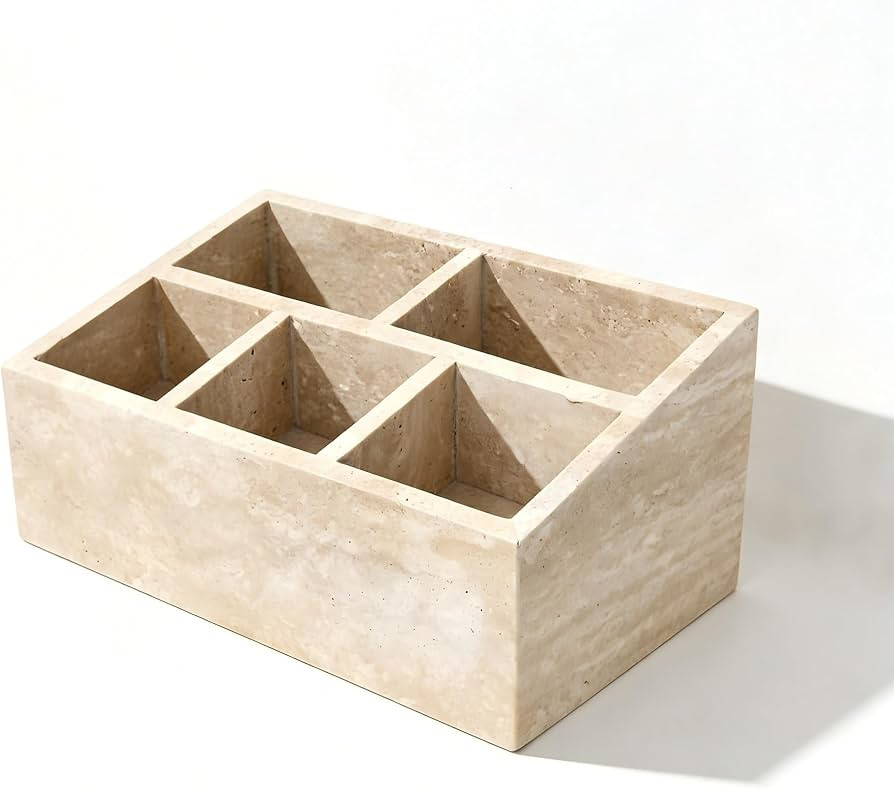 Marble Desk Organizer with 3 Compartments, White and Purple Pattern, Modern Design (Beige-pro) | Amazon (US)