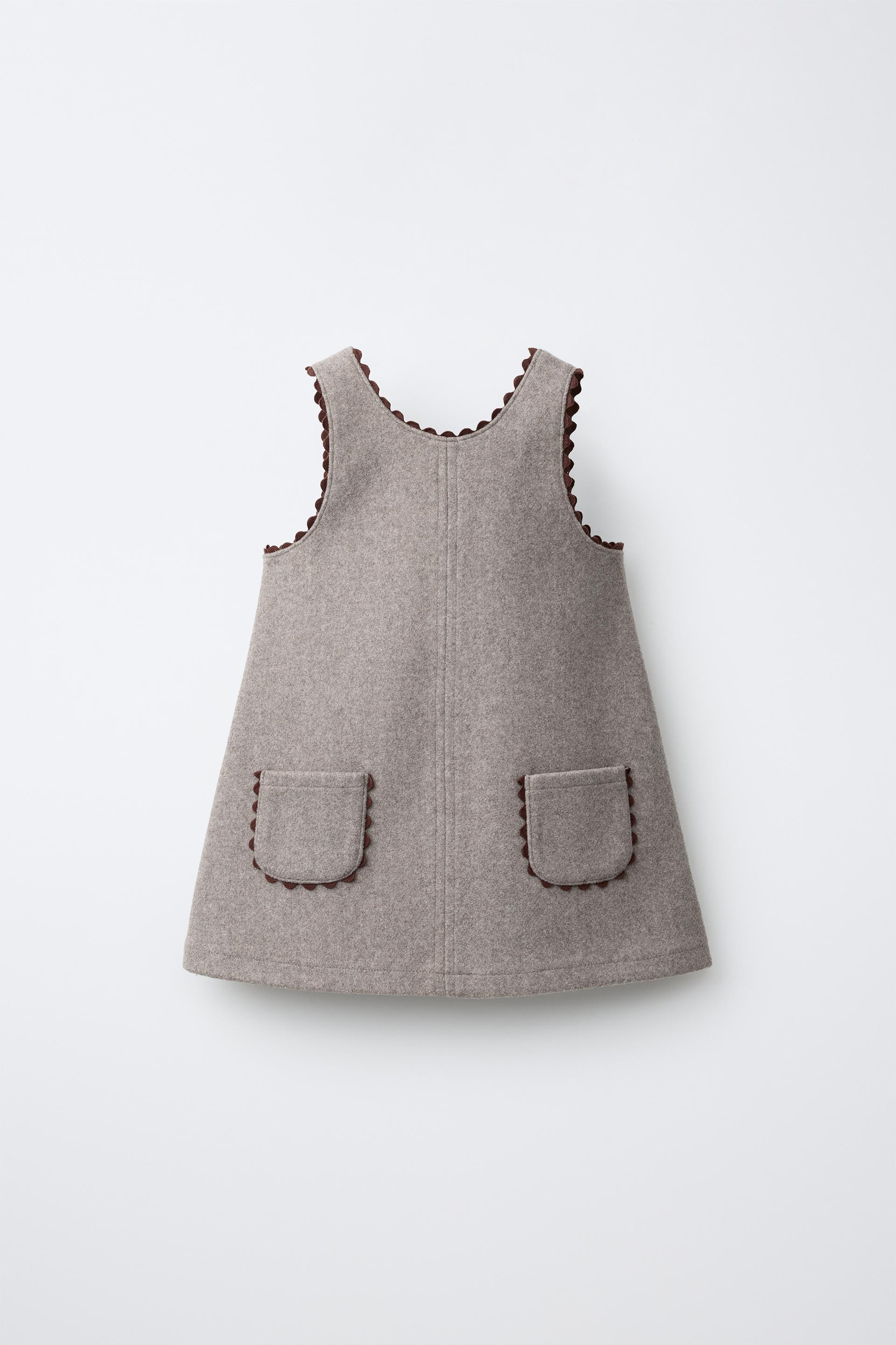Zara - Wave Trim Pinafore Dress - Sand - 3 Years (38,6 Inches) - Kids | Zara US