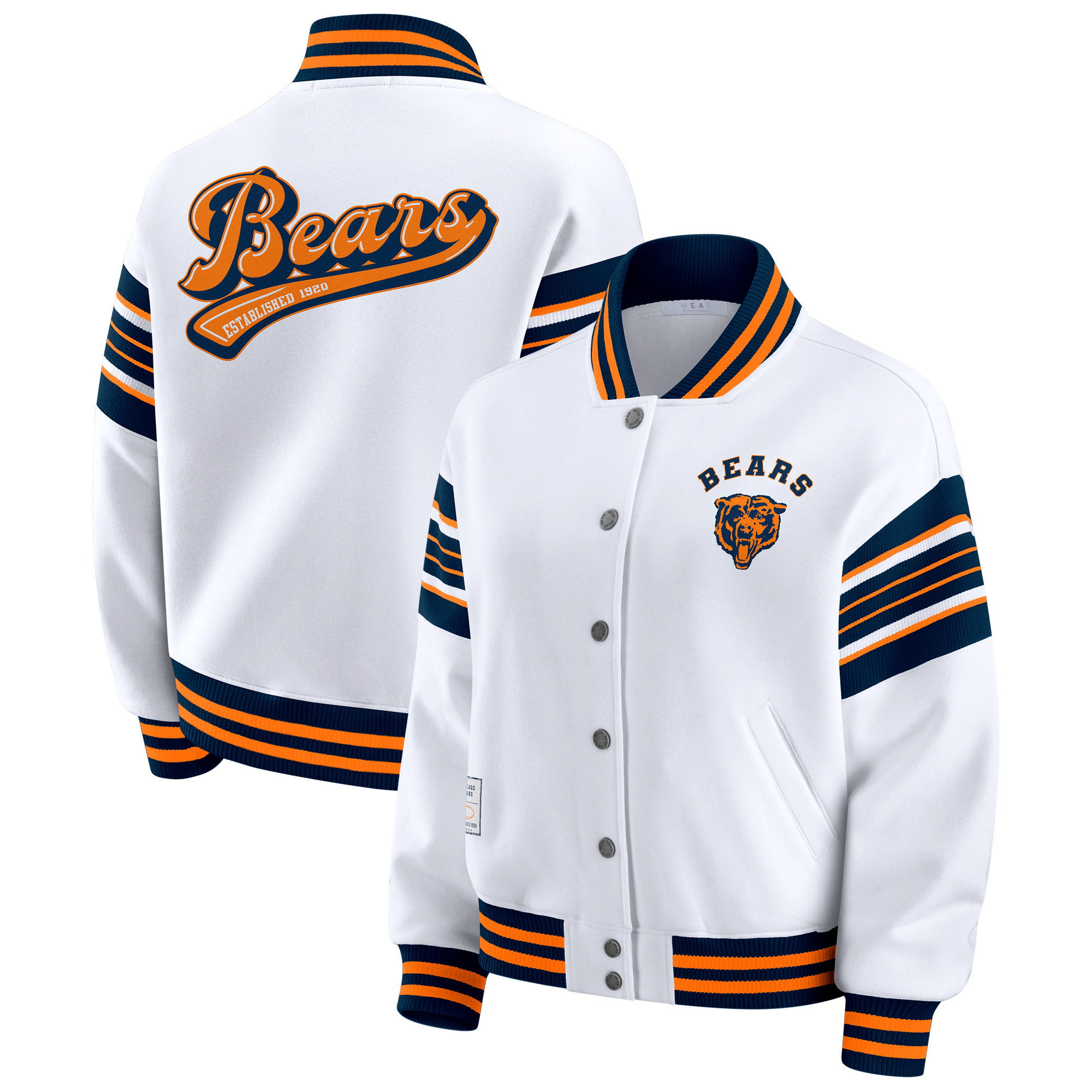 Women's WEAR by Erin Andrews White Chicago Bears Plus Size Full-Snap Fleece Sweatshirt Jacket | Fanatics