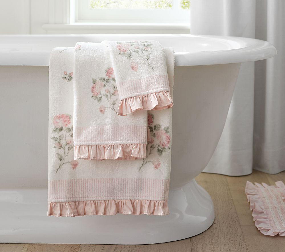 Bria Hammel Jacquard Rose Ruffle Bath Towels | Pottery Barn Kids