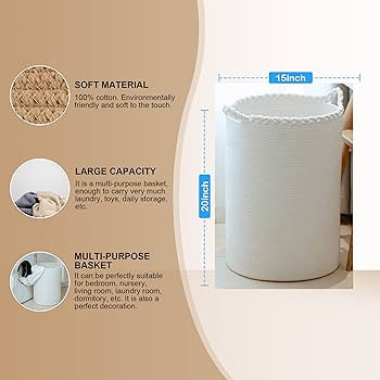 Homlikelan 58L Woven Laundry Basket,Cotton Tall Laundry Hamper for Blankets,Clothes,Pillows,Toys,... | Amazon (US)