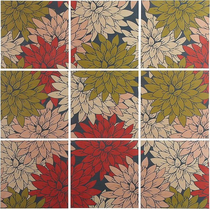 Amazon Brand – Rivet 9-Piece Floral Red and Green Art Print Mural on Wood, 36" x 36" | Amazon (US)