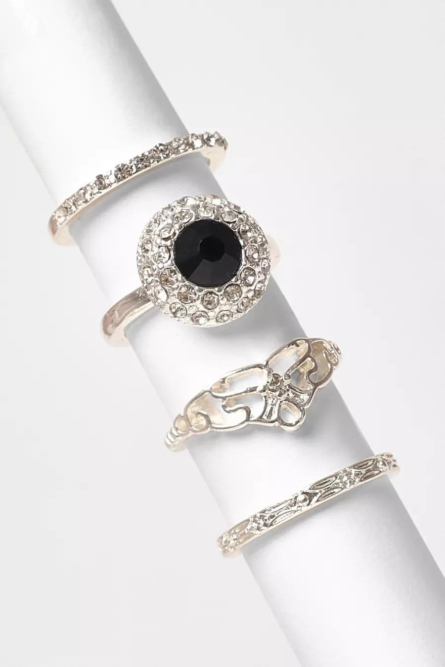 Navy Diamante Floral Ring Set | Quiz Clothing