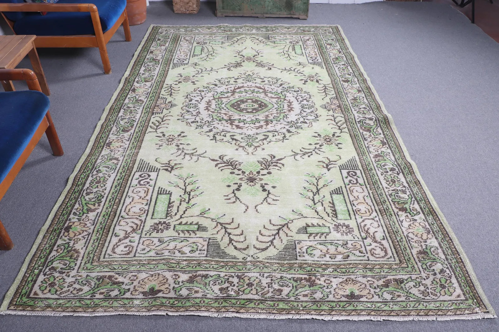 5.9x9.8 ft Vintage Large Rug, Turkish Green Ombré Rug | Etsy (Global)