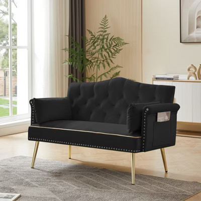 Lycvki Black Velvet Loveseat Sofa with Metal Legs | Target
