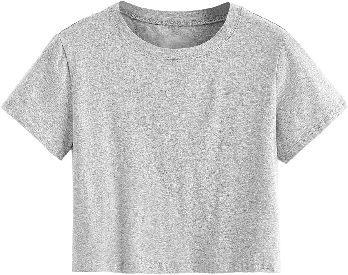 SweatyRocks Women's Casual Short Sleeve Crew Neck Basic Crop Top T Shirts | Amazon (US)