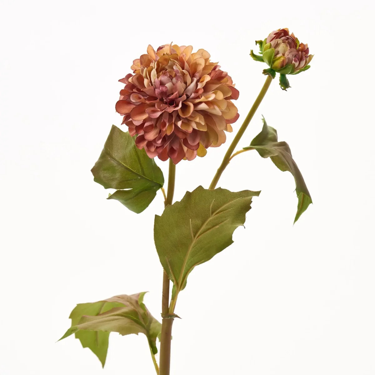 Dusty Rose Two-tone Silk Dahlia Bloom & Bud Faux Floral Stem Spray - 20" | Darby Creek Trading