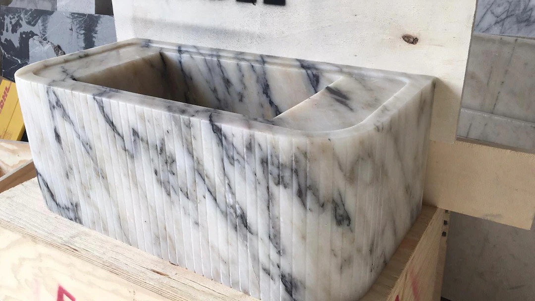 Calacatta Viola Marble Fluted Sink Wall Mount Marble Sink Marble Bathroom Sink Powder Room Sink C... | Etsy (US)