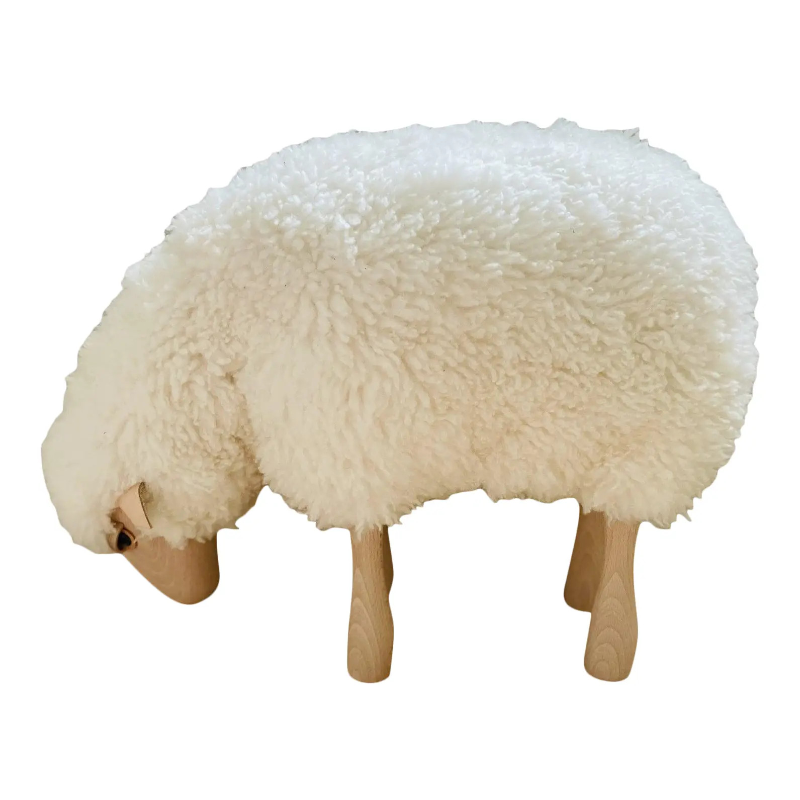 Lalanne Style Carved Wood Sheep Stool | Chairish