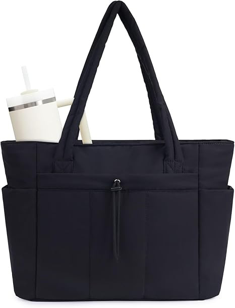 Wandering Nature Puffer Tote Bag with Cup Holder & Laptop Compartment & Trolley Sleeve for Travel... | Amazon (US)
