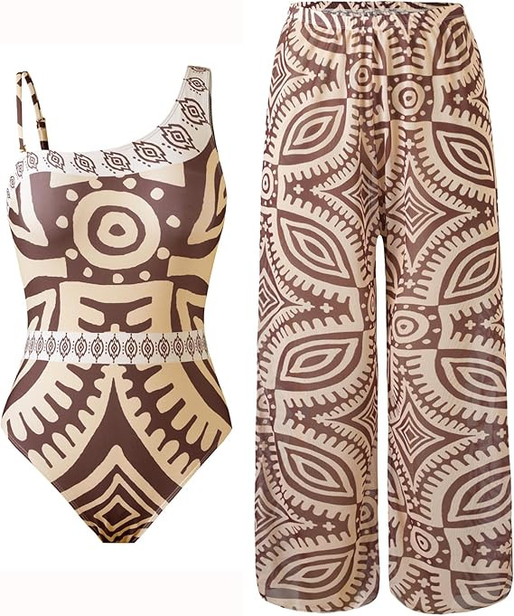 Women’s One Piece Swimsuit with Cover Up Set, One Shoulder Two Piece Bathing Suits with Wrap Sk... | Amazon (US)