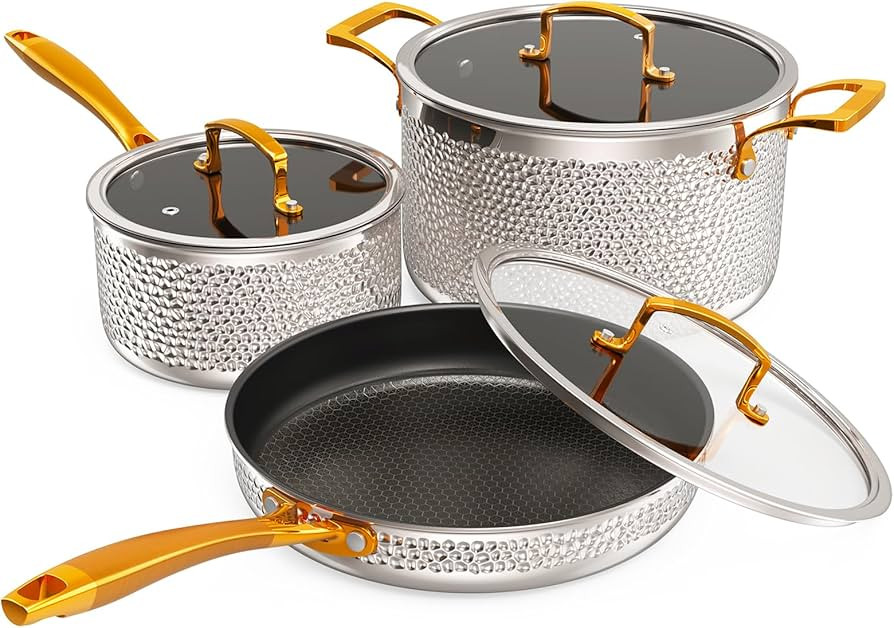 Homaz life Stainless Steel Pots and Pans Set, Tri-Ply Hammered Kitchen Cookware with Glass Lids, ... | Amazon (US)