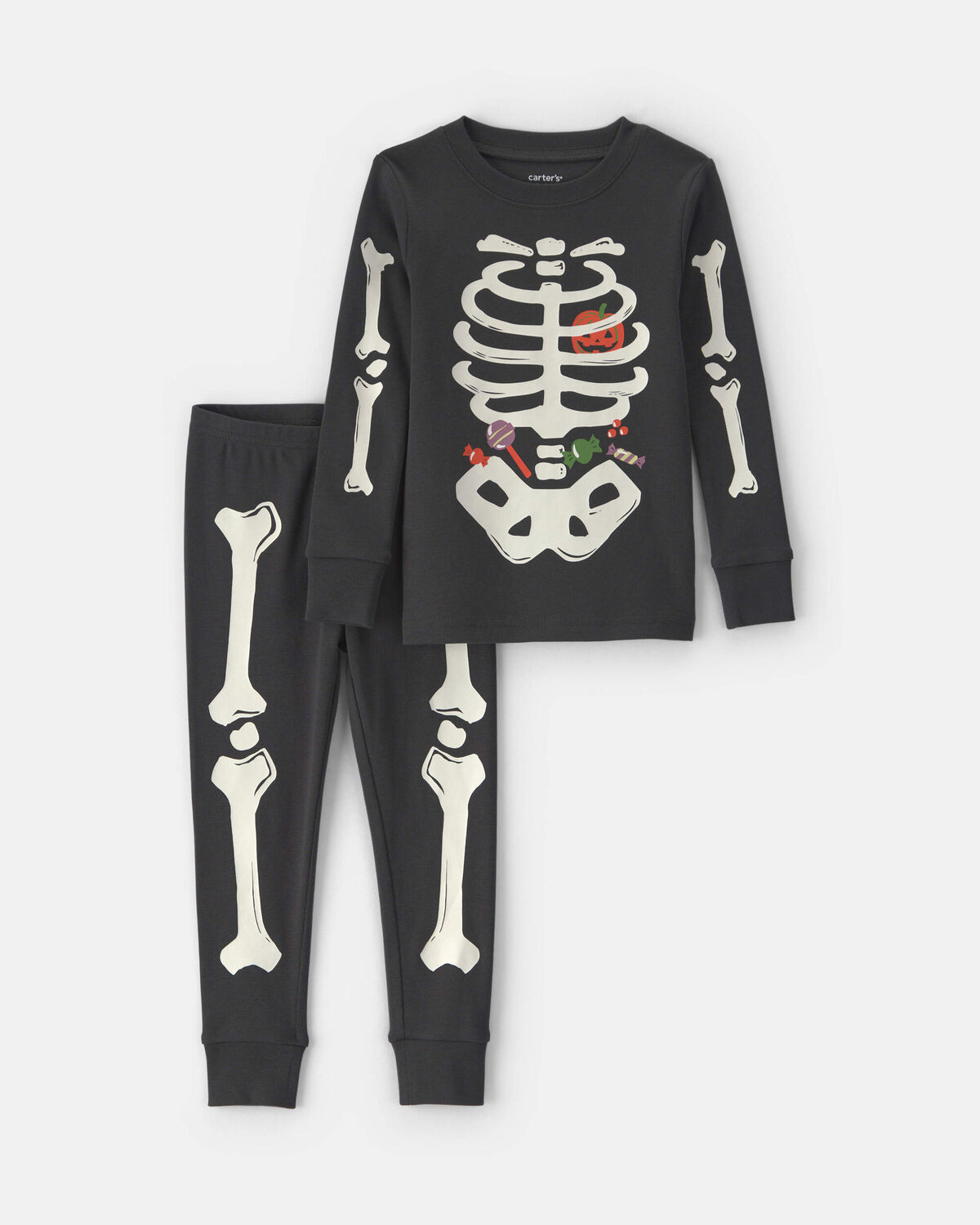 Toddler 2-Piece Halloween Glow in the Dark Skeleton 100% Cotton Snug Fit Pajama Set - Charcoal | Carter's Inc