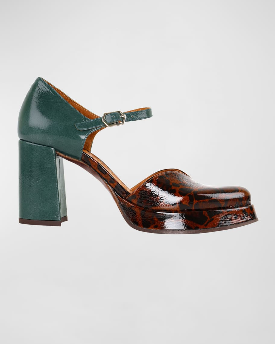 Fasi Mixed Leather Leopard Mary Jane Pumps | Neiman Marcus