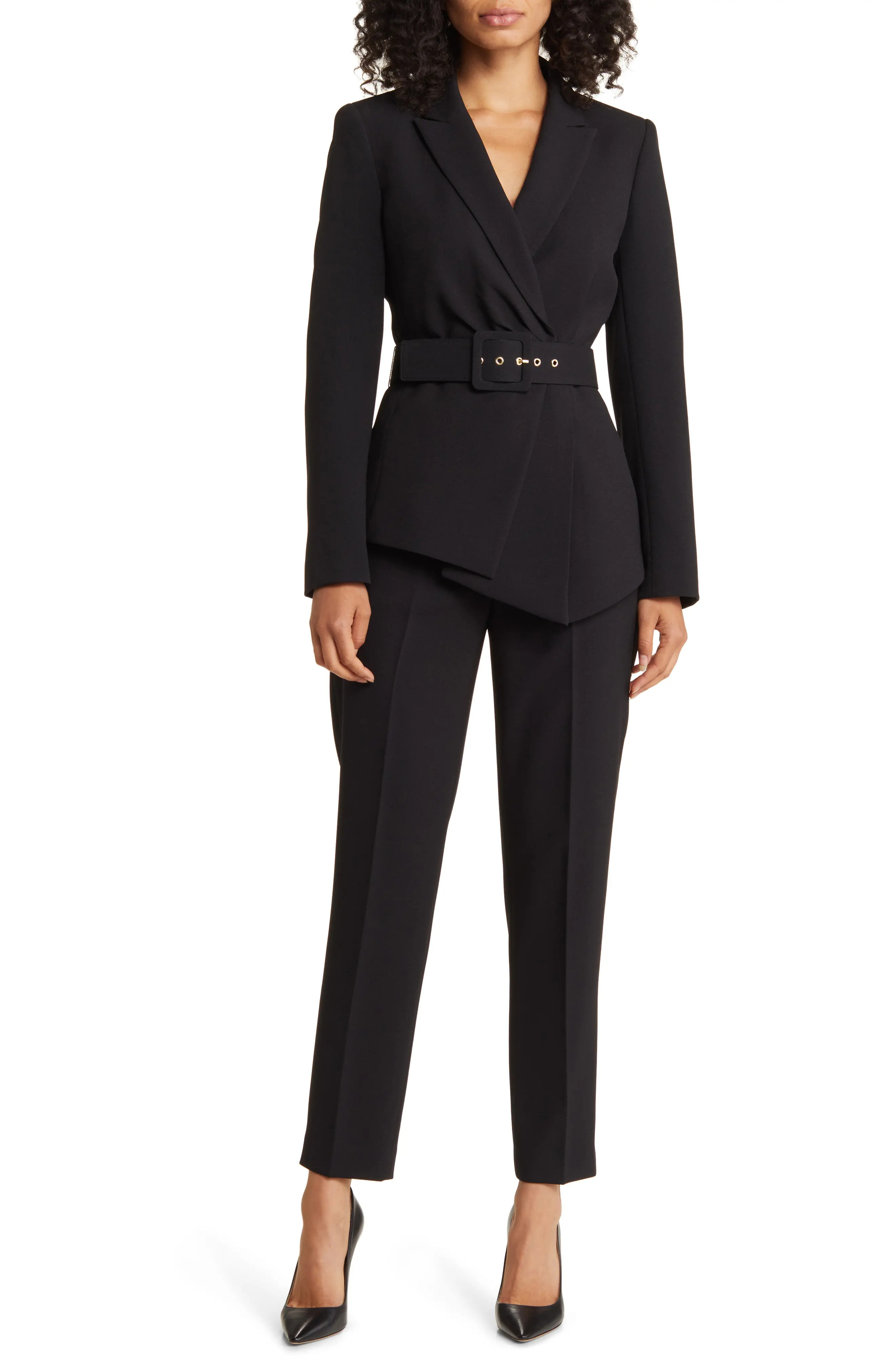Tahari ASL Peak Lapel Belted Blazer & Pants Set in Emerald at Nordstrom, Size 10 | Nordstrom