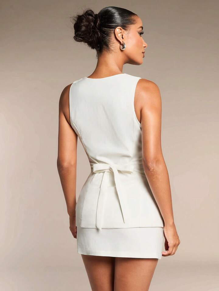 SHEIN BAE Solid Button Front Vest Blazer & Skirt Suit Set For Summer Business Women Clothes Sexy ... | SHEIN