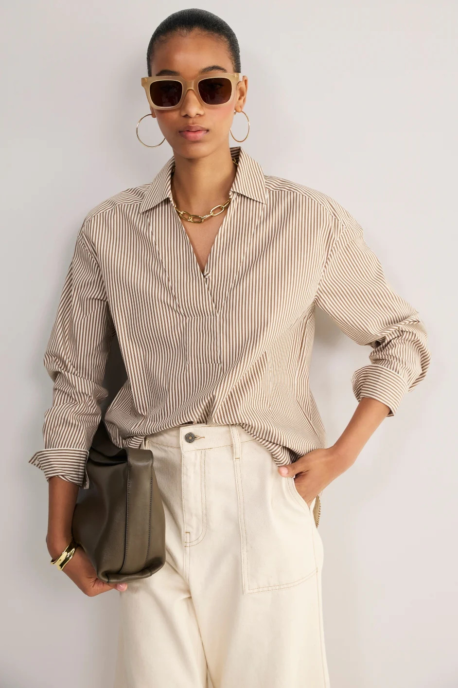 Macey Shirt - Tan/Ivory Stripe | WYSE London