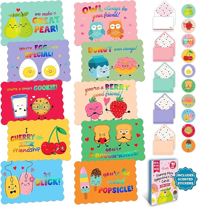 Decorably 40 Pack Holographic Postcard-Style 4.7x3in Valentines Cards for Kids with Envelopes and... | Amazon (US)