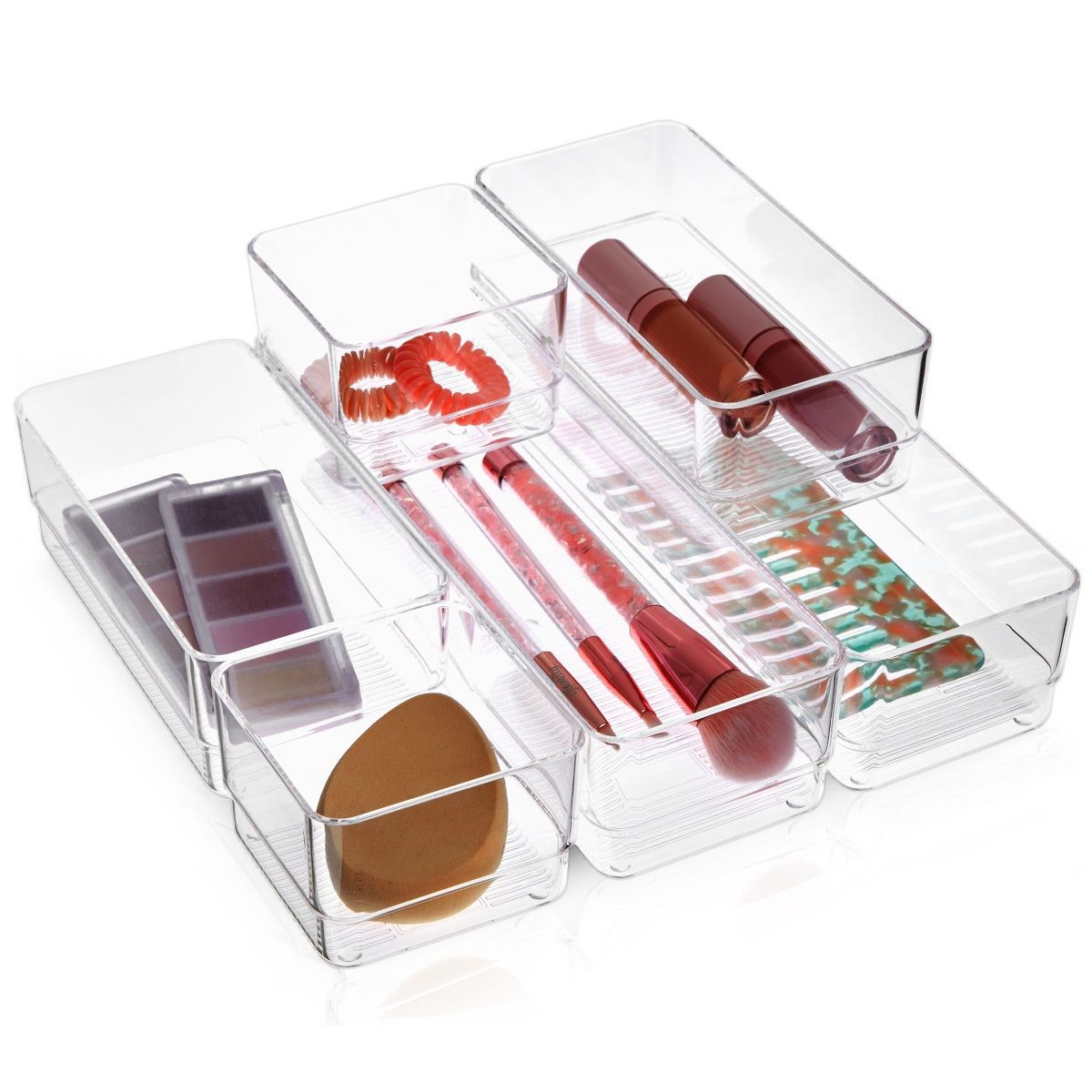 Juvale 6-Piece Set Clear Plastic Drawer Organizer Bin Basket for Office Desk Storages, 3 Assorted... | Target