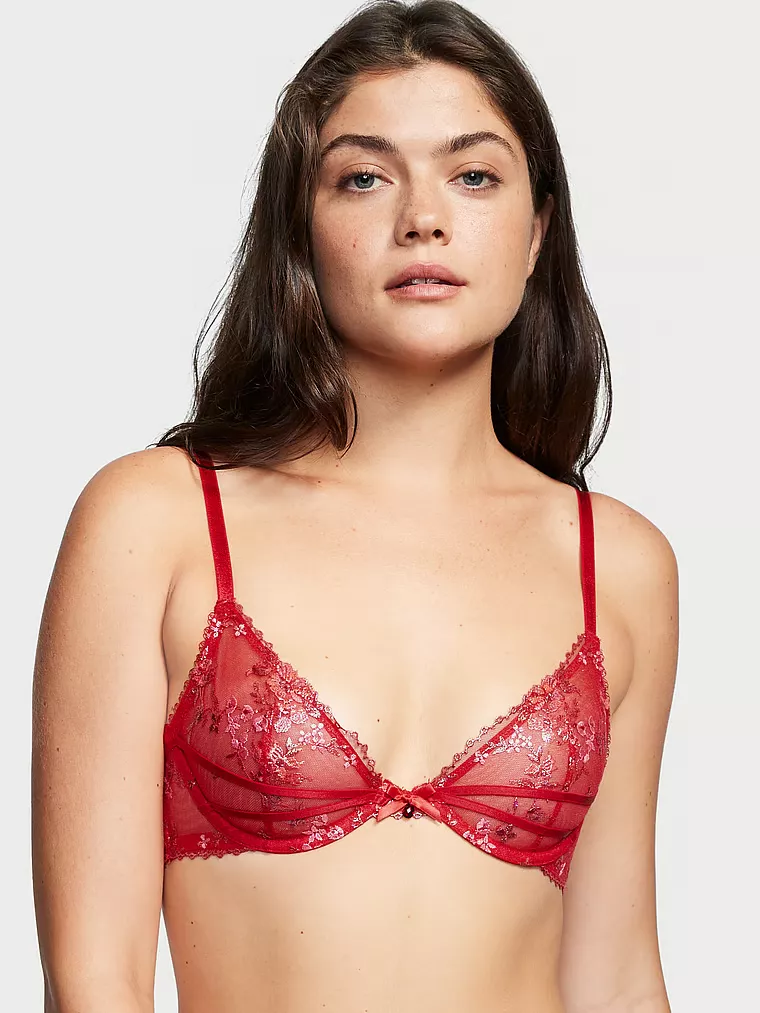 Lightly Lined Floral Embroidery Demi Bra