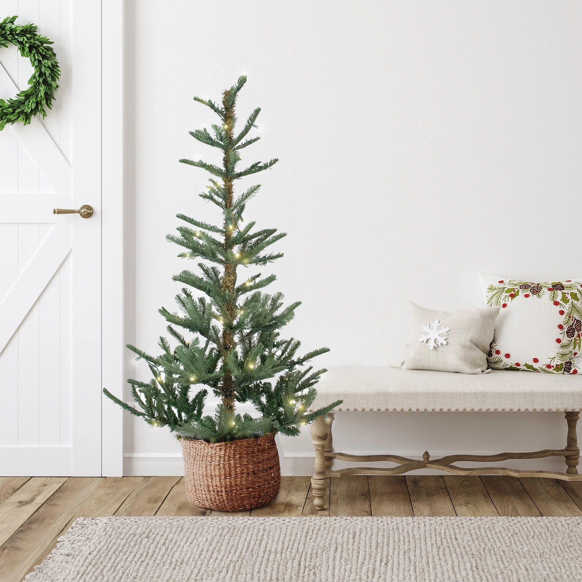 Northlight Real Touch™️ Pre-Lit Slim Nordmann Artificial Christmas Tree - 4.5' - Warm Clear L... | Walmart (US)