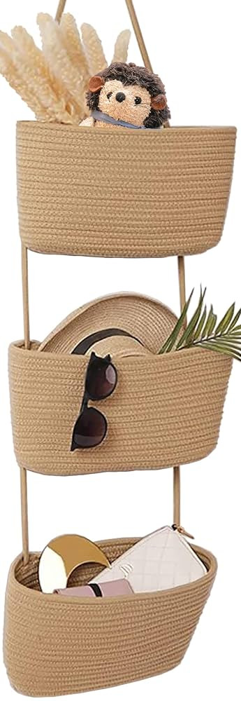 AARAINBOW Wall Hanging Cotton Baskets - Large 3 Tier Decorative Baskets for Wall, Nursery, Bathro... | Amazon (US)
