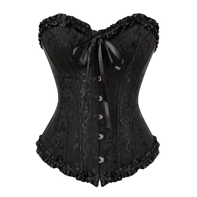 Womens Floral Black Lace Trim Corset Overbust Waist Cincher Bustier Top | Amazon (US)