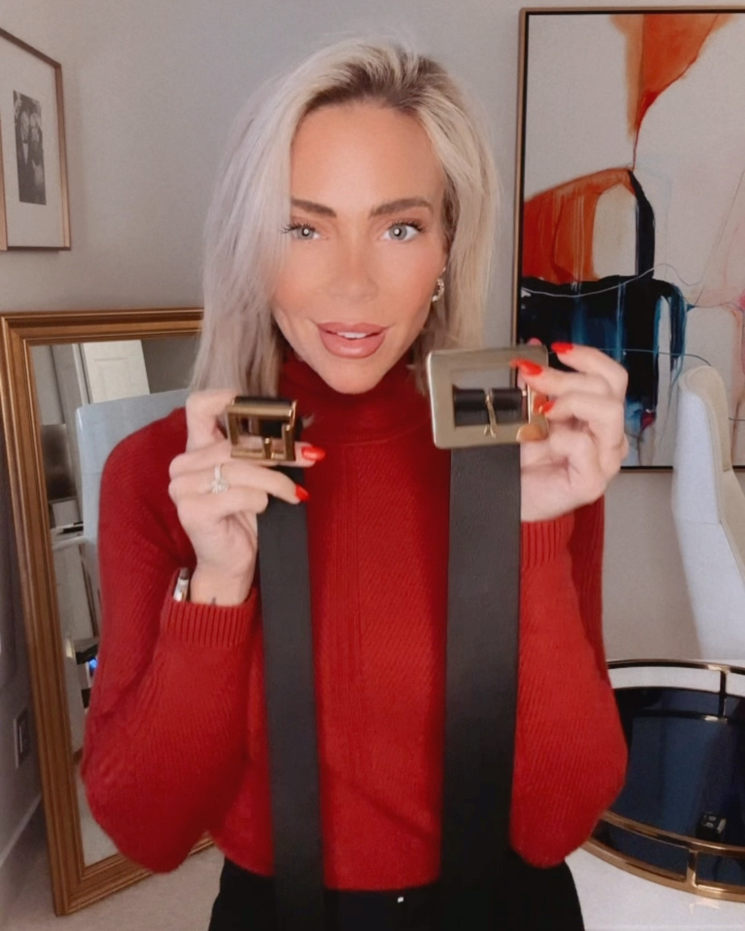 Oh my goodness ladies, you are going to be obsessed with this outfit! 🚨This is the perfect outfit for CHRISTMAS 🎄 ♥️🎁. 

Wearing SMALL in turtleneck, I’m a 26/27 waist and wearing a 4 in the dress pants & belts are O/S & SO GOOD!!! Size 9 in the booties & XS fur coat! 

This red turtleneck is absolutely stunning and it’s a little more heavy weight so that it keeps you warm during the winter months. ♥️ it’s also not too heavy to wear under a blazer or a really beautiful jacket so I’m going to link my new coat that I wear every single day. It is incredible. The quality is amazing. It’s a little pricey, but I know I’m going to wear it constantly so it’s worth it! 👌

I also found the most incredible pair of dress pants that I’ve ever found, and I bought 3 because I am so obsessed. 🤩 

They are literally the best dress pants I’ve ever found and I could not recommend them more and they are the perfect cut on the legs for boots or loafers or booties. 

If you are on the market for a designer belt, I have bought tons of them and the only one that I love and that I think is worth the money is the Fendi belt. 

However, I love this other option I have for you ladies. I have two other black and gold belts that I wear all the time and they make such a great statement piece without being over the top! 

Linking everything you see in these photos and videos and a few other items that I recently purchased and loved. I will also link my make up, 💄jewelry 💎and everything I have on. 

Don’t be afraid to mix silver jewelry with a gold belt. I love mixing different metals. It is beautiful because they complement one another!  💪♥️🙏

XOXO-MERRY CHRISTMAS from your girl for the latest beauty, home & fashion trends! 😍
CeCe 🙏♥️🎄🤩🚨💪💄💎🎁💪❄️

#LTKWorkWear  #LTKFindsUnder50 
 #LTKSeasonal  #LTKBeauty  #LTKStyleTip  #LTKFindsUnder100  #LTKMidSize  #LTKTravel  #LTKFitness  #LTKOver40  #LTKParties #LTKU #LTKSaleAlert #LTKVideo  #LTKBump  #LTKActive  #CorMyerStyle #LTKShoeCrush  #LTKBump  #LTKFamily  #LTKPlusSize #LTKMidSize #LTKHoliday #LTKCyberWeek  #LTKGiftGuide  #LTKItBag #LTKHome 

#LTKHoliday #LTKFindsUnder100 #LTKParties