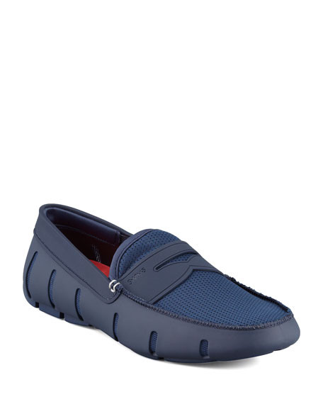 Mesh and Rubber Penny Loafer, Navy | Neiman Marcus