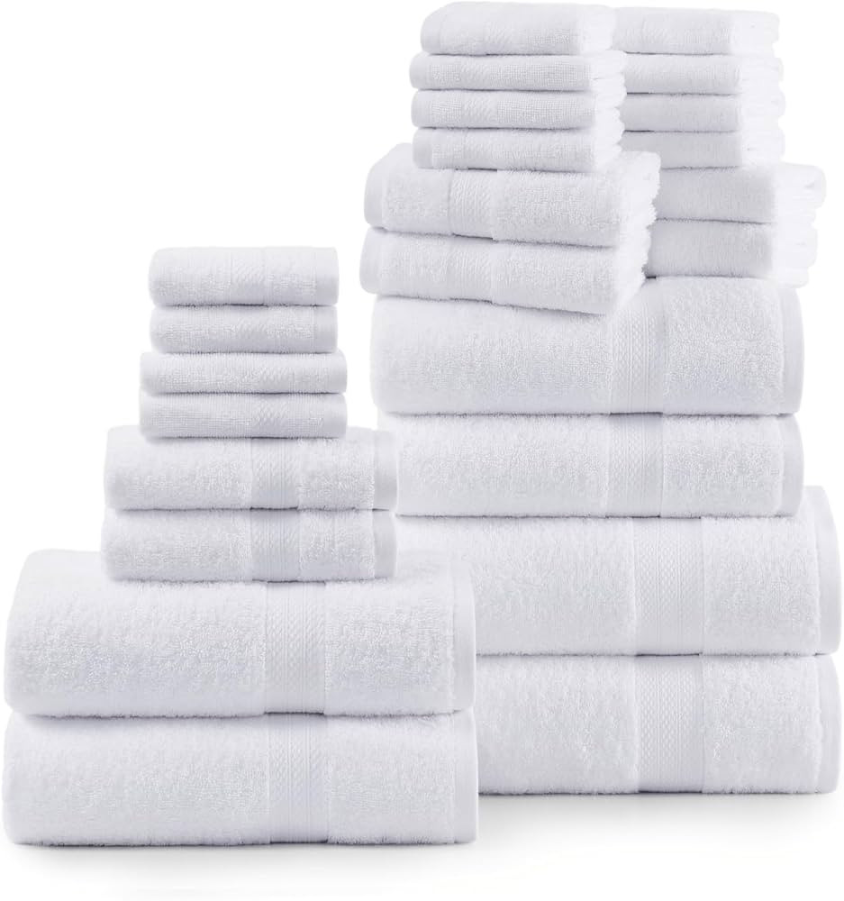 LANE LINEN 24 Piece Bathroom Towels Set - 100% Cotton Bath Towel Sets, 4 Bath Towels Extra Large,... | Amazon (US)