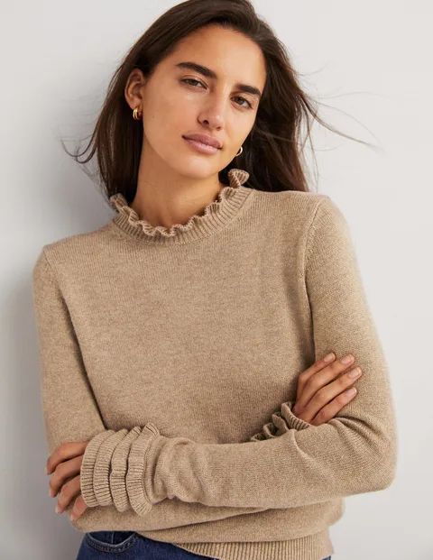 Layered Frill Sweater - Dark Mink Melange | Boden (US)