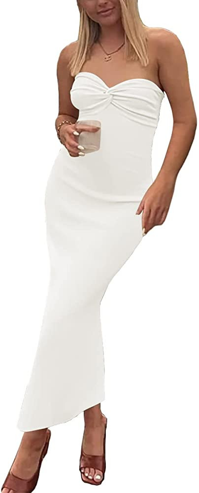 LILLUSORY Women's 2023 Spring Sexy Y2K Midi Knitted Dresses Party Cocktail Bodycon Date Night Sem... | Amazon (US)