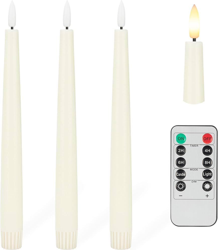 Flameless Taper Candles with 3D Wick, 9.6" Real Wax LED Candles with Remote and Timer, 3 Pack Flicke | Amazon (US)