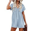 ReachMe Jumpsuits for Women Dressy Short Sleeve Rompers with Pockets Beach Jumpsuits Apparel Wide... | Amazon (US)