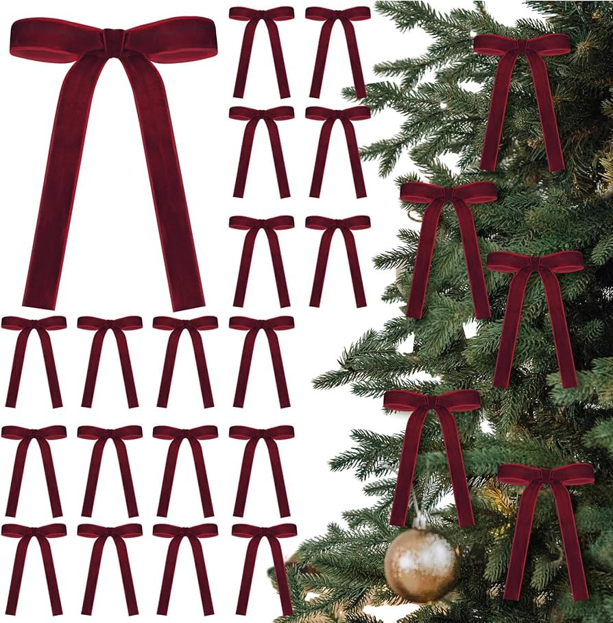 24 Pcs Velvet Bows Christmas Tree Ornaments Vintage Velvet Ribbon Bows for Tree Garland Wreath In... | Amazon (US)