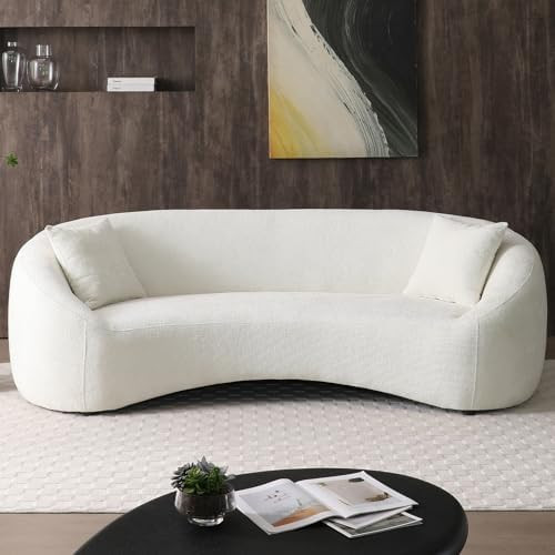 93.31" Curved Sofa, Modern Upholstered Chenille Velvet Fabric Curved Couch with 2 Throw Pillows, ... | Amazon (US)
