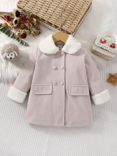 Baby Borg Collar Double Breasted Coat | SHEIN