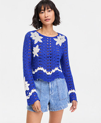Women's 3D Flower Crochet Sweater | Macy's