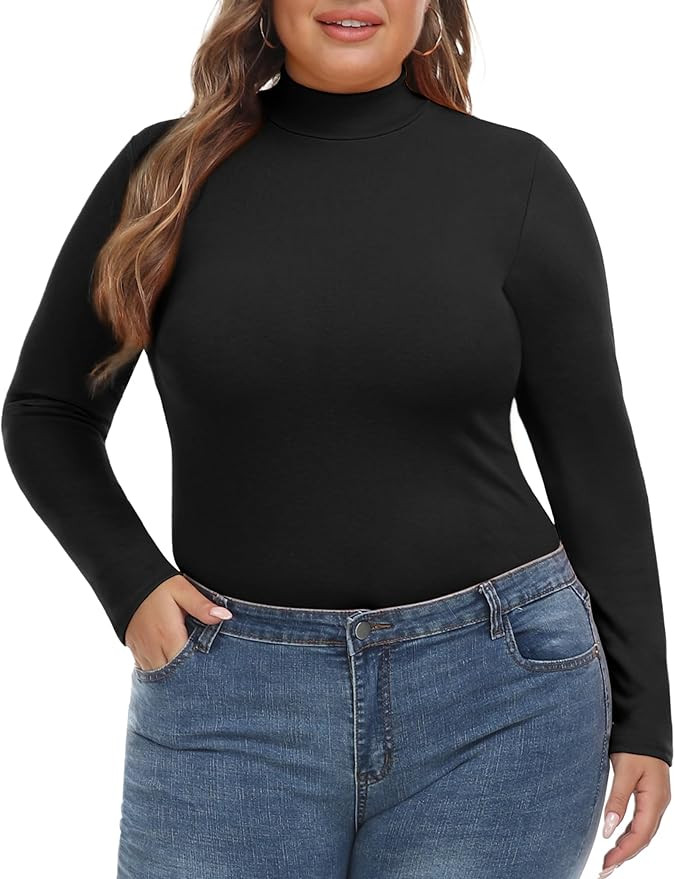 FOREYOND Plus Size Mock Turtleneck Tops for Women Long Sleeve Basic Tunic Shirts Lightweight Slim... | Amazon (US)
