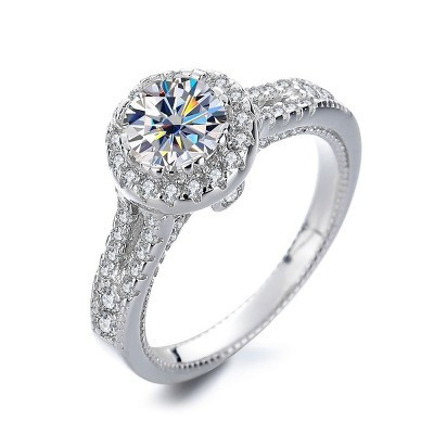 Moissanite Ring with Pavé Band and Halo Setting for Women Size 7 and 8- 8 | Target