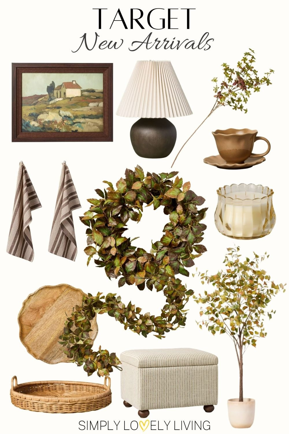 Target New Arrivals from Hearth and Hand with Magnolia. Fall Art. Table lamp. Fall wreath and garland. Fall stems. Kitchen towels. Striped ottoman with storage. Scalloped mug with scalloped plate. Scalloped candle. Scalloped Wooden charger plate. Round woven basket. Fall faux tree in planter. #target #Falldecor

#LTKHome #LTKSeasonal