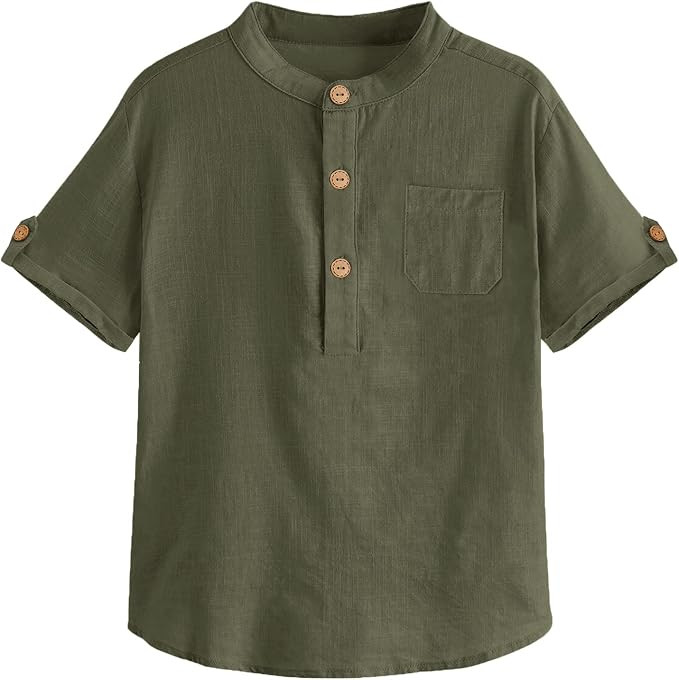 Malliosse Boys Short Sleeve Henley Shirt Button Up Linen Cotton Dress Shirts Tees Tops with One P... | Amazon (US)