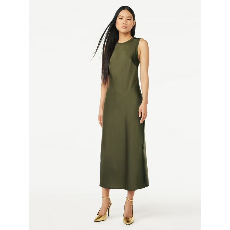 Scoop Women's Sleeveless Satin Midi Tank Dress, Sizes XS-XXL | Walmart (US)