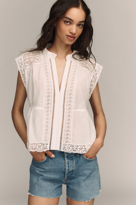 By Anthropologie Short-Sleeve Lace-Trim Swing Blouse | Anthropologie (US)