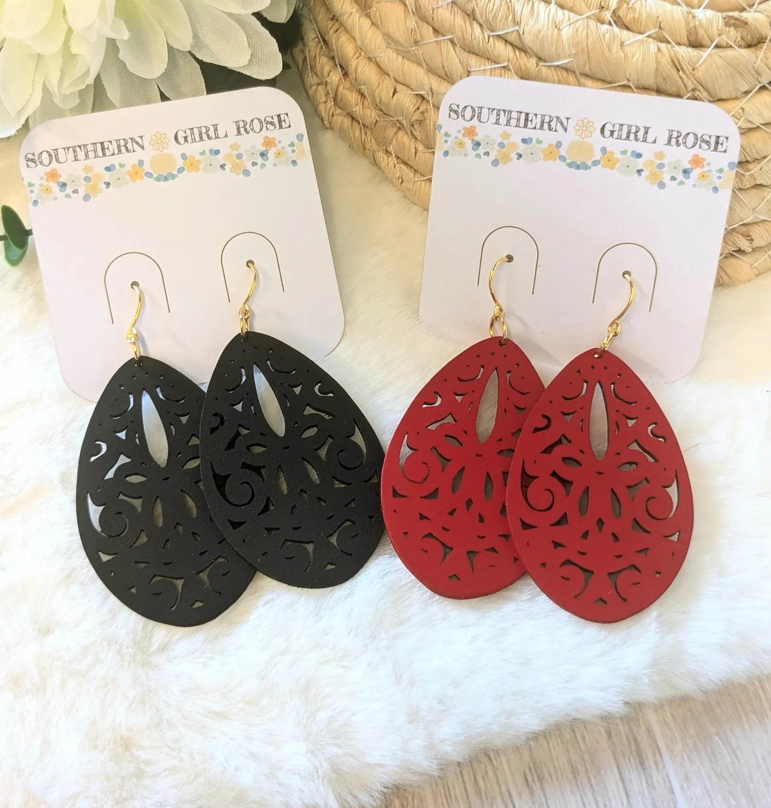 Black and Red Big Wood Statement Earrings, Lightweight Boho Dangle, Gold-Plated Hooks | Etsy (Global)